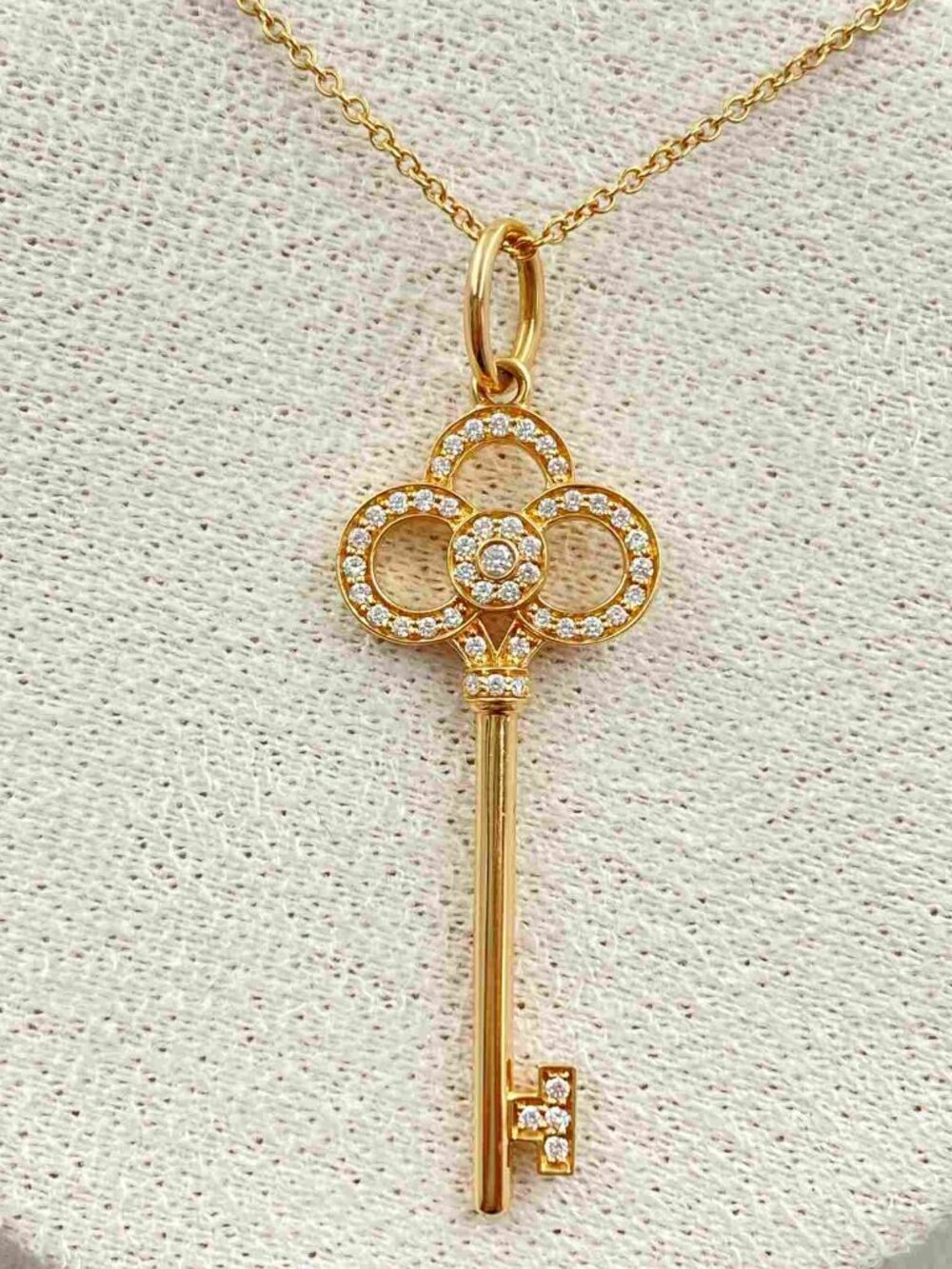 Tiffany & Co. 18K Yellow Gold Diamond Fleur de Lis Key Pendant Necklace